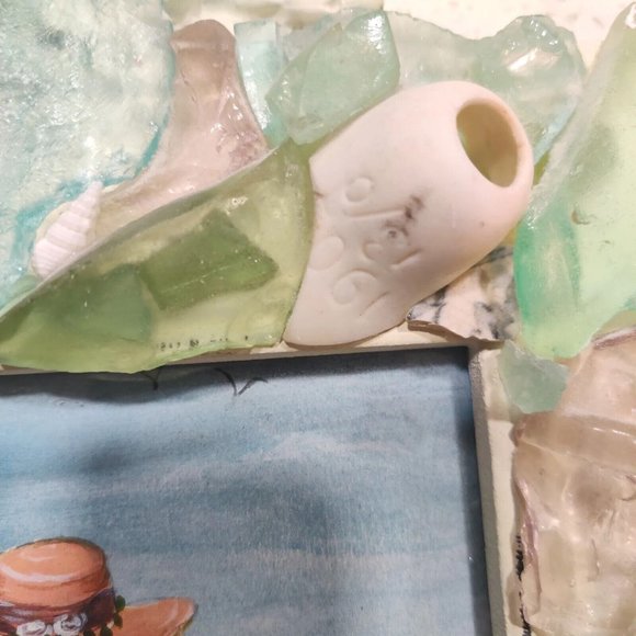 Handmade Shells & Sea Glass Framed Art Decor & Drawing Beach Dating Theme Signed - Picture 8 of 15